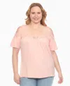 White Mark Plus Size Cold Shoulder Lace Trim Knit Top