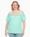 White Mark Plus Size Cold Shoulder Lace Trim Knit Top