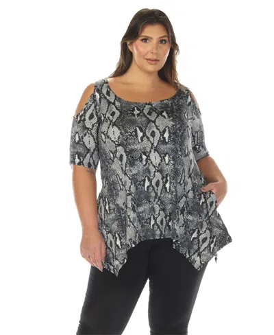 White Mark Plus Size Cold Shoulder Snake Print Swing Top In Multi
