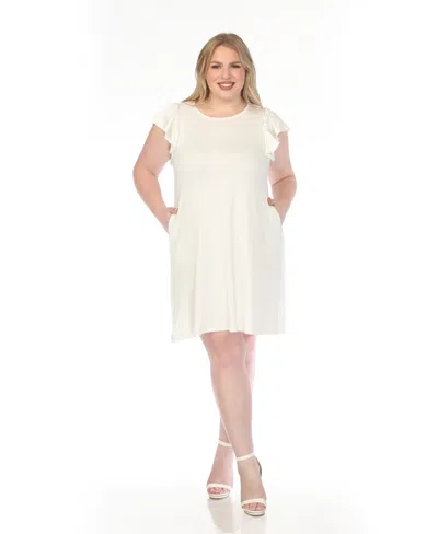 White Mark Plus Size Crew Neck Ruffle Sleeve Dress In White