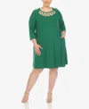 White Mark Plus Size Criss Cross Neckline 3/4 Sleeve Swing Dress In Green