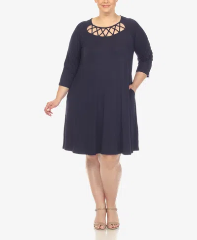 White Mark Women's Maternity Cross Neckline Swing 3/4 Sleeve Dress In Navy