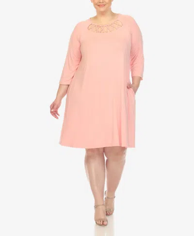 White Mark Plus Size Short Sleeve Crisscross Neck A-line Dress In Pink
