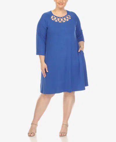 WHITE MARK PLUS SIZE CRISS CROSS NECKLINE 3/4 SLEEVE SWING DRESS