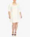 White Mark Plus Size Criss Cross Neckline 3/4 Sleeve Swing Dress In White