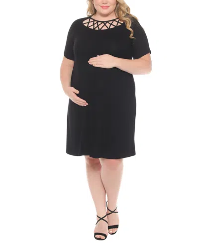 White Mark Plus Size Criss Cross Neckline Maternity Dress In Black