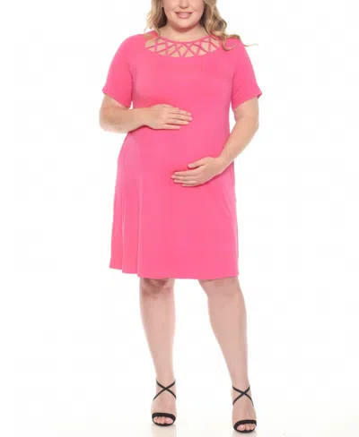 White Mark Plus Size Criss Cross Neckline Maternity Dress In Pink