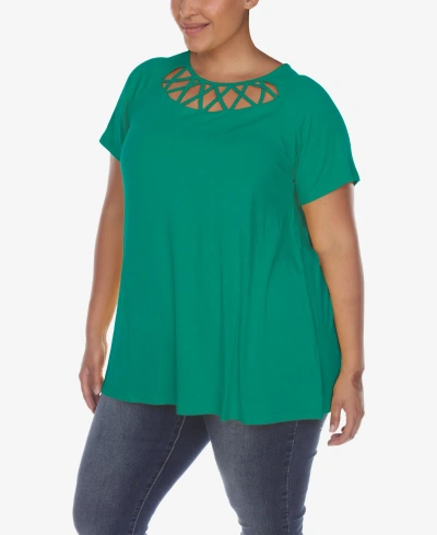 White Mark Plus Size Crisscross Cutout Short Sleeve Top In Green