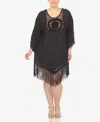 White Mark Plus Size Crocheted Fringed Trim Cover Up Dress In Black