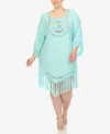 White Mark Plus Size Crocheted Fringed Trim Cover Up Dress In Mint