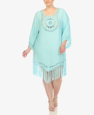White Mark Plus Size Crocheted Fringed Trim Cover Up Dress In Mint
