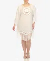 White Mark Plus Size Crocheted Fringed Trim Cover Up Dress In White