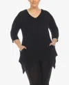 White Mark Women's Maternity Empire Waist V-neck Tunic Top In Black