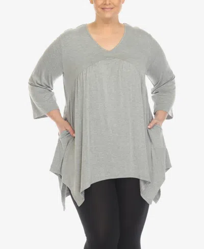 WHITE MARK PLUS SIZE EMPIRE CUT V-NECK TUNIC TOP
