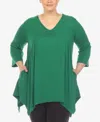 White Mark Plus Womens Sharkbite Hem V-neck Tunic Top In Green