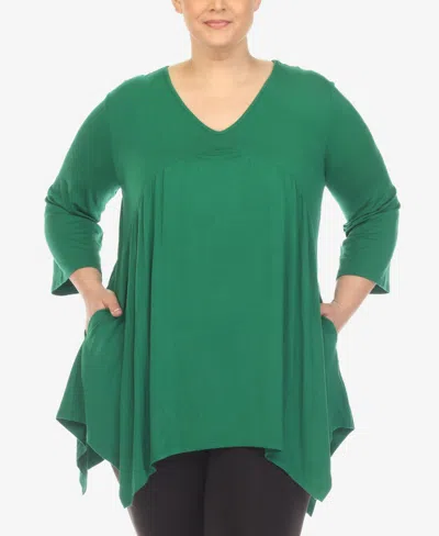 White Mark Plus Womens Sharkbite Hem V-neck Tunic Top In Green