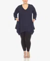 White Mark Plus Size Empire Cut V-neck Tunic Top In Navy