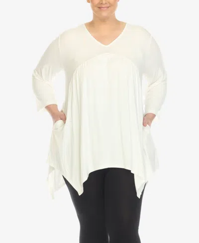 White Mark Women's Maternity Empire Waist V-neck Tunic Top In White