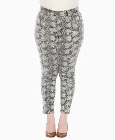 White Mark Plus Size Faux Suede Snake Print Pants In Gray