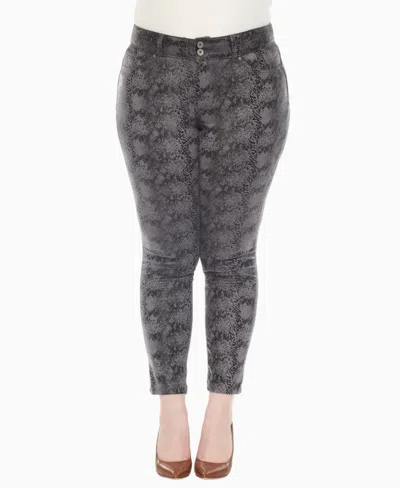 White Mark Plus Size Faux Suede Snake Print Pants In Gray