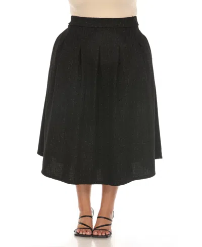 White Mark Plus Size Flared Tweed Skirt In Black