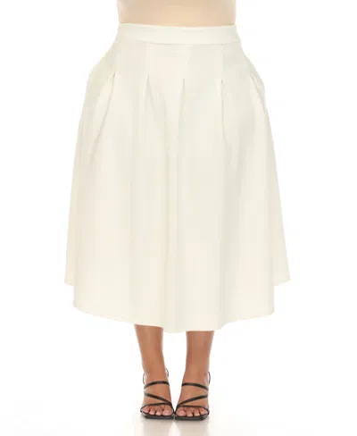 White Mark Plus Size Flared Tweed Skirt In White