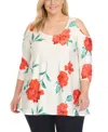 White Mark Plus Size Floral Printed Cold Shoulder Tunic Top In Multi