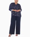 White Mark Plus Size Floral Print Tunic And Palazzo Pants Matching Set In Blue