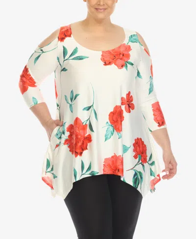 White Mark Plus Size Floral Printed Cold Shoulder Tunic Top In Multi