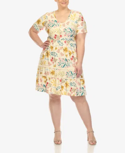 White Mark Plus Size Floral Short Sleeve Knee Length Dress In Beige