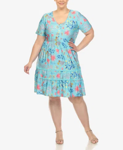 WHITE MARK PLUS SIZE FLORAL SHORT SLEEVE KNEE LENGTH DRESS