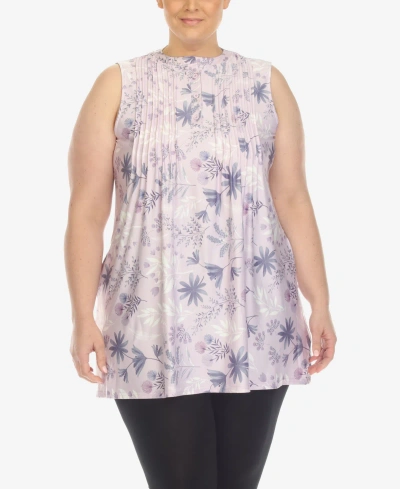 White Mark Plus Size Floral Sleeveless Tunic Top In Lavender