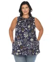 White Mark Plus Size Floral Sleeveless Tunic Top In Navy