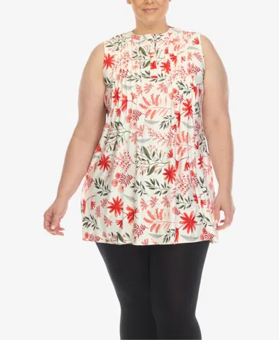 White Mark Plus Size Floral Sleeveless Tunic Top In Red