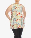 White Mark Plus Size Floral Sleeveless Tunic Top In Sage