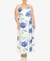 White Mark Plus Size Floral Strap Maxi Dress In White,blue