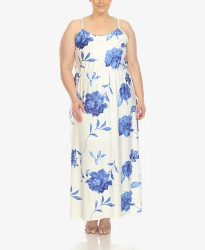 White Mark Plus Size Floral Strap Maxi Dress In White,blue