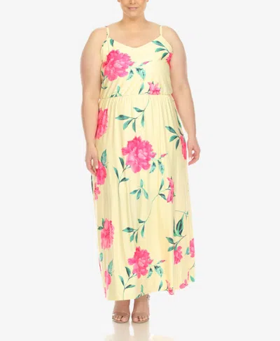 White Mark Plus Size Floral Strap Maxi Dress In Yellow,pink