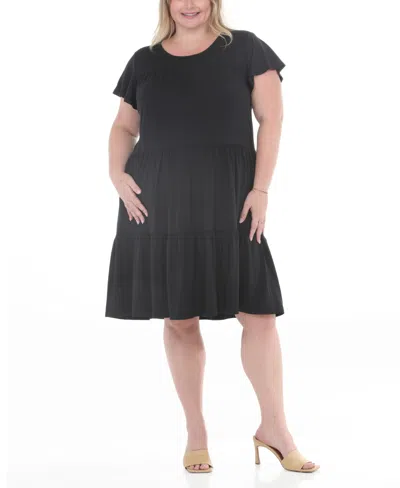 White Mark Plus Size Flutter Sleeve Ruffle Tiered Dress In Black