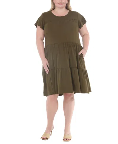White Mark Plus Size Flutter Sleeve Ruffle Tiered Dress In Green