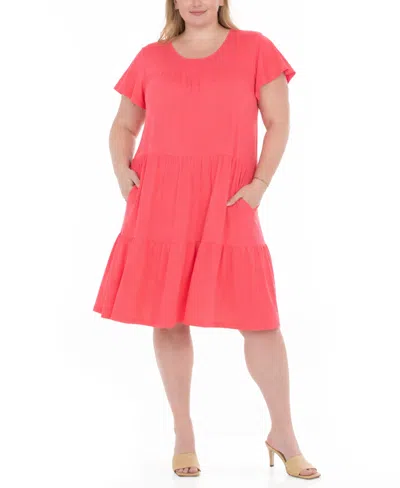 White Mark Plus Size Flutter Sleeve Ruffle Tiered Dress In Pink