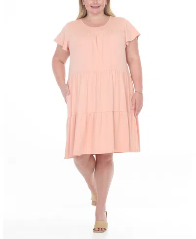 White Mark Plus Size Flutter Sleeve Ruffle Tiered Dress In Pink