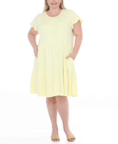 White Mark Plus Size Flutter Sleeve Ruffle Tiered Dress In Yellow