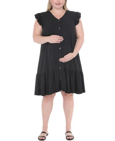 White Mark Plus Size Flutter-sleeve Button-front Tiered Maternity Dress In Black