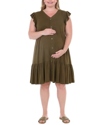 White Mark Plus Size Flutter-sleeve Button-front Tiered Maternity Dress In Green