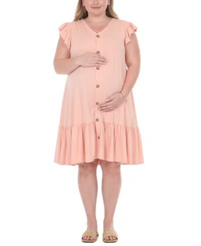 White Mark Plus Size Flutter-sleeve Button-front Tiered Maternity Dress In Pink