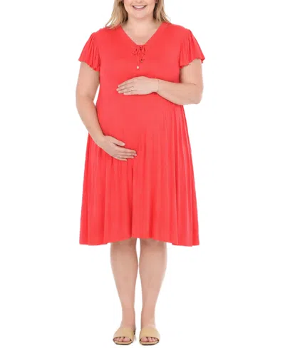 White Mark Plus Size Flutter-sleeve Tie-neck Maternity Dress In Red