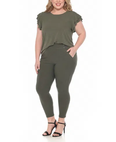 White Mark Plus Size Flutter-sleeve Top And Scuba Pants Set In Green