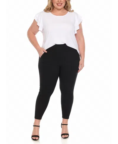 White Mark Plus Size Flutter-sleeve Top And Scuba Pants Set In White