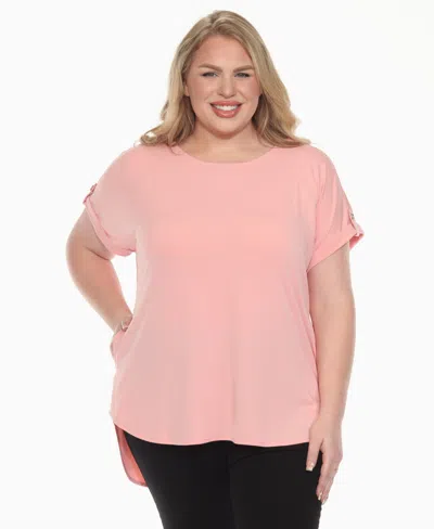 White Mark Plus Size Folded Short Sleeve Solid Top In Pink